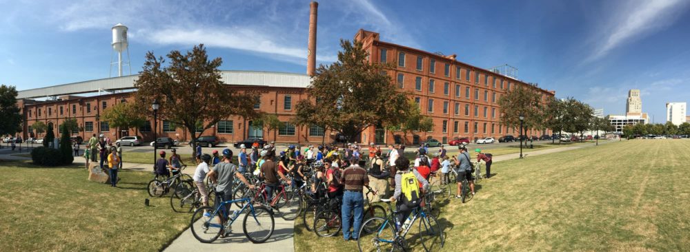 Bike riders at American Tobacco Campus in Durham
