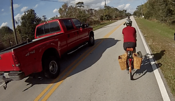 Truck Passing Bike on Double Yellow Line