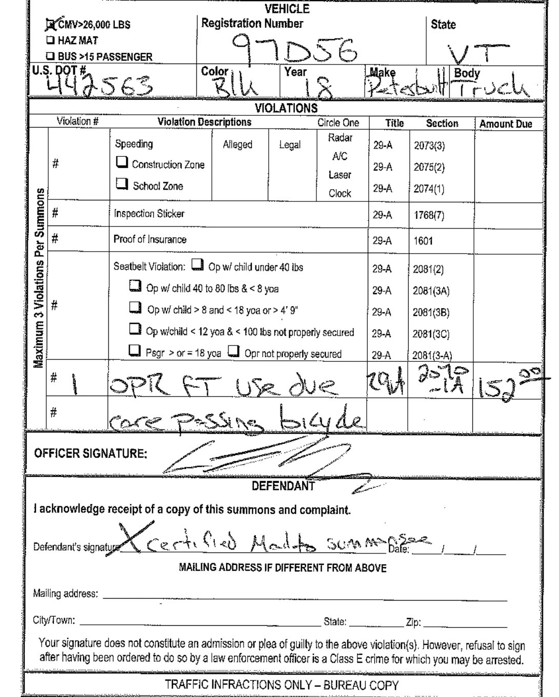 Unsafe pass bicycle ticket